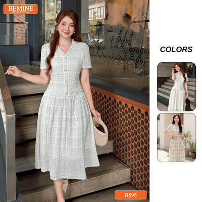 Đầm thiết kế BEMINE cổ tim in hoa dáng chữ A phù hợp đi chơi-B595