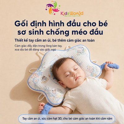 Gối Định Hình Đầu Cho Bé Sơ Sinh KidsWorld Chống Bẹp Đầu Gối Cho Trẻ Sơ Sinh 2 Mặt Thoáng Khí