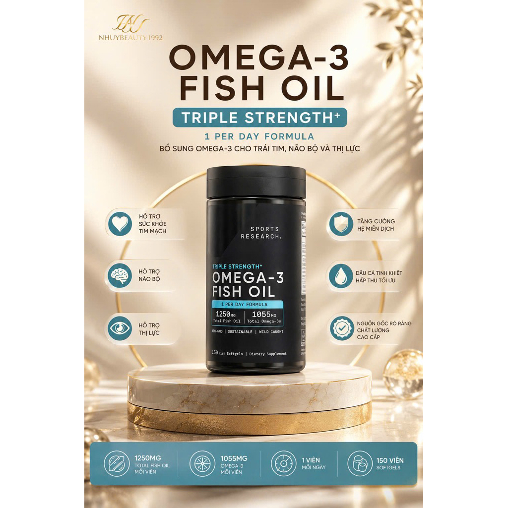[DATE 2029] Viên Uống Sports Research Triple Strength Omega-3 Fish Oil 150 Viên