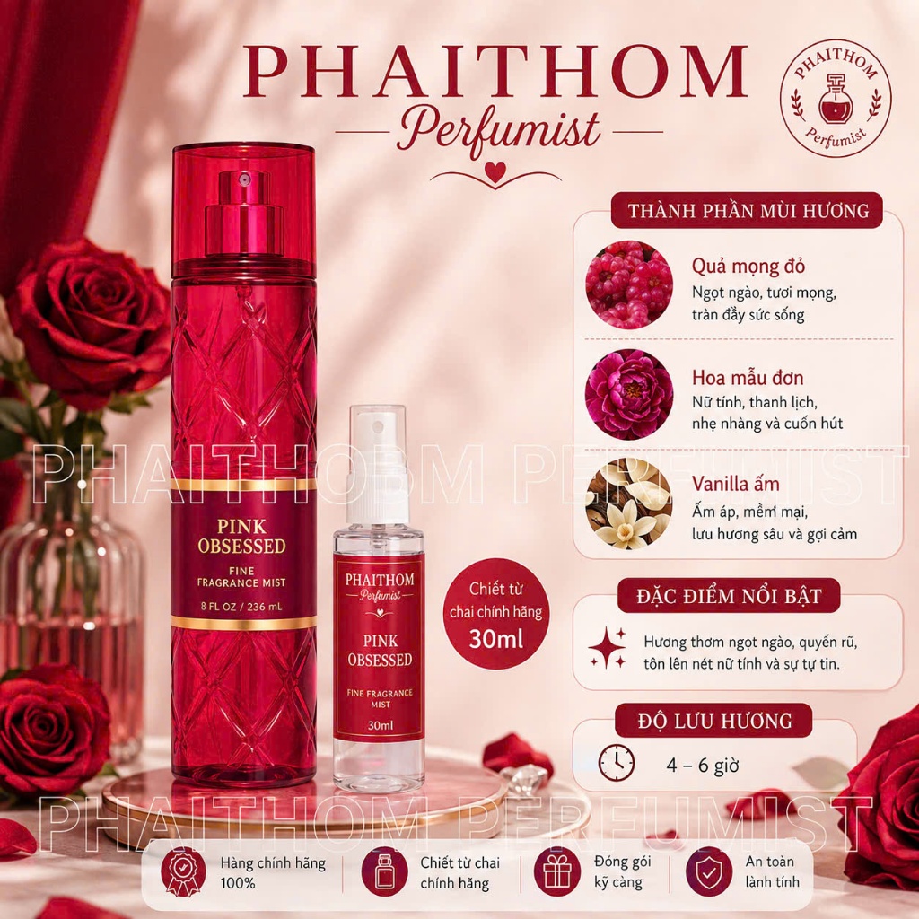 🌟 𝐏𝐇𝐀𝐈𝐓𝐇𝐎𝐌 🌟 Xịt Thơm Toàn Thân Bodymist - PINK OBSESSED 🌟