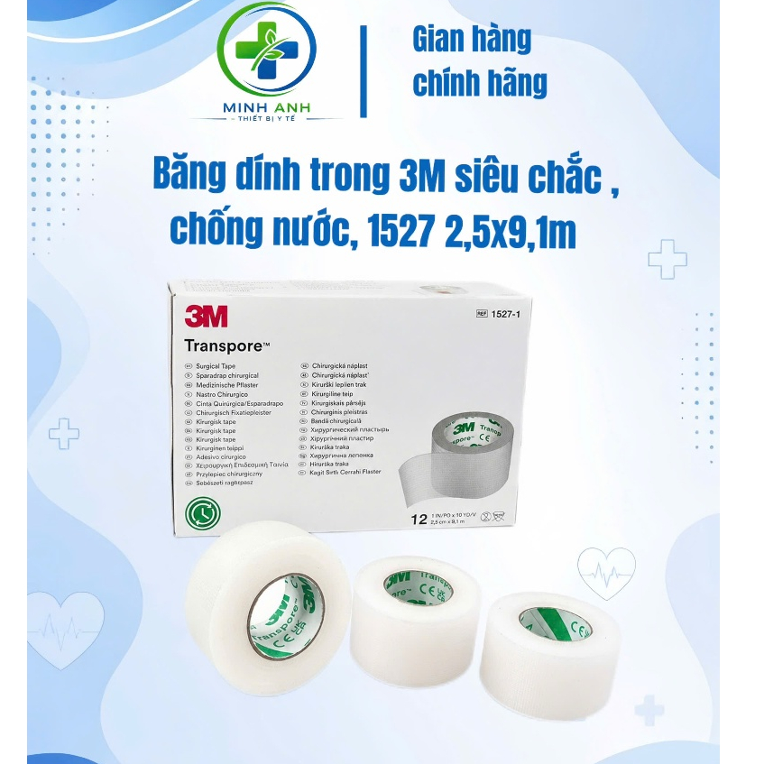 Băng keo trong y tế trong suốt 1527-1 kích thước 2.5cmx9.1m (Chính hãng 3M - Mỹ)