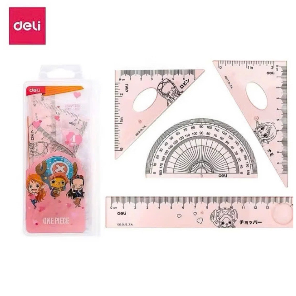 Set Thước Kẻ One Piece Deli - H17 - 4 Món Cute Cho Bé Đi Học