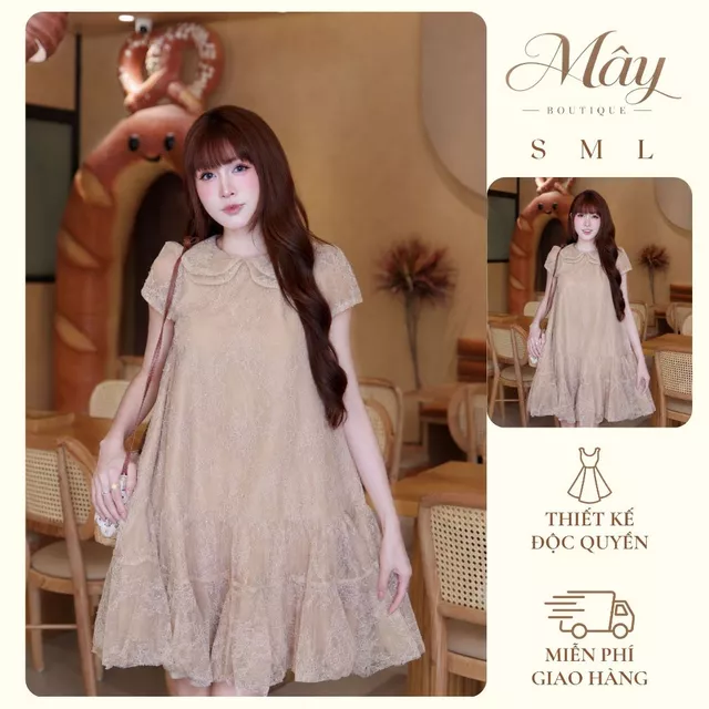 Váy suông nữ tầng xòe ren kim sa, đầm ren nữ dáng xòe lấp lánh, váy nữ thanh lịch đi chơi dự tiệc MÂY M41