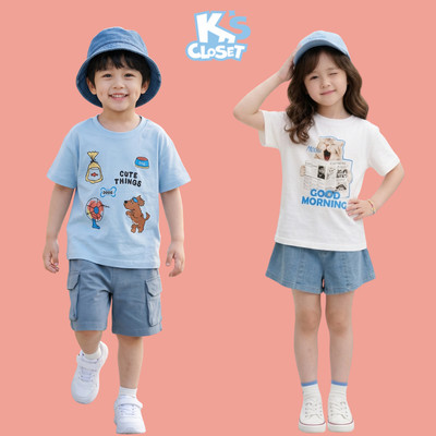 Áo Phông Cộc Tay K'S CLOSET Chất Liệu Vải Cotton From Thoải Mái Cho Bé Trai Và Bé Gái (2-14 tuổi) từ 12kg-62kg E013,E028