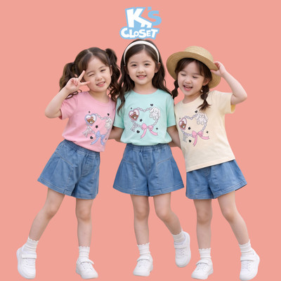 Áo Cộc Tay K'S CLOSET Chất Liệu Vải Cotton From Thoải Mái Cho Bé Gái (2-14 tuổi) từ 11kg-60kg E027SIS