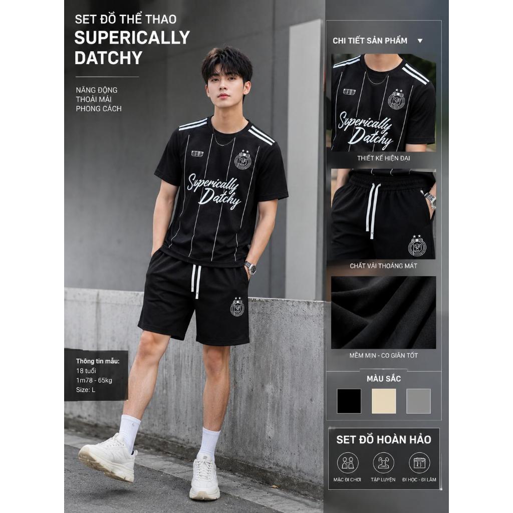Bộ quần áo ATHEAN ( M 02: SUPER )  In nhiệt kẻ sọc cổ tròn chất vải tổ ong thoáng mát