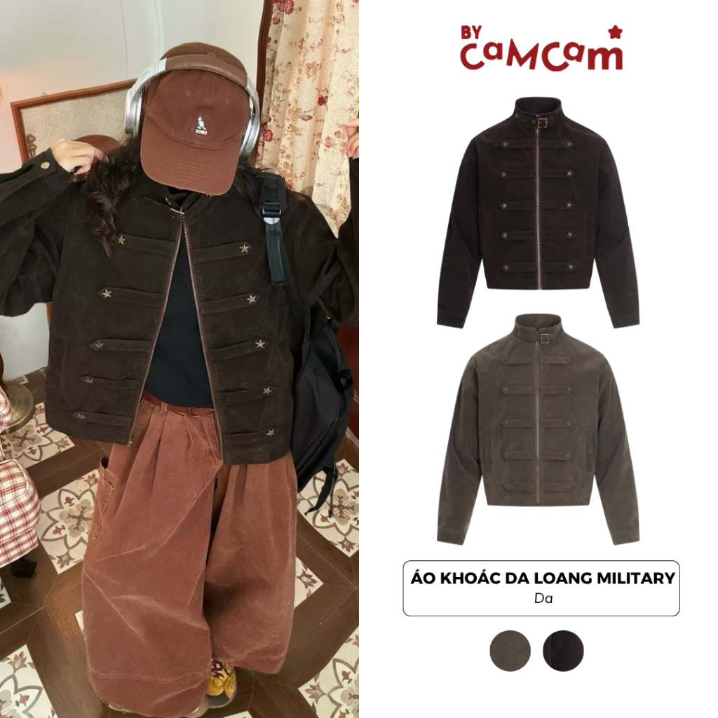 Áo Khoác Da Loang Military 𝑩𝒚𝒄𝒂𝒎𝒄𝒂𝒎 Form Boxy Năng Động Hàn Quốc AKHD881