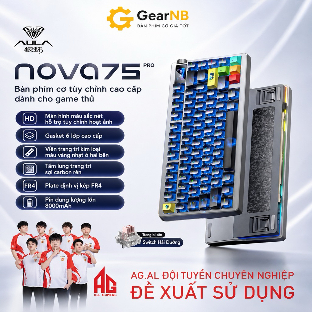 [Hoả Tốc]Bàn phím cơ AULA Nova75 3 Mode Bluetooth 2.4G Có dây | RGB Viền | Màn hình mini | Hot swap