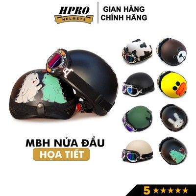 Mũ bảo hiểm nửa đầu SUNDY Helmets HP01 nhiều họa tiết thời trang, cá tính, Freesize (55-59cm) kèm kính UV, phi công