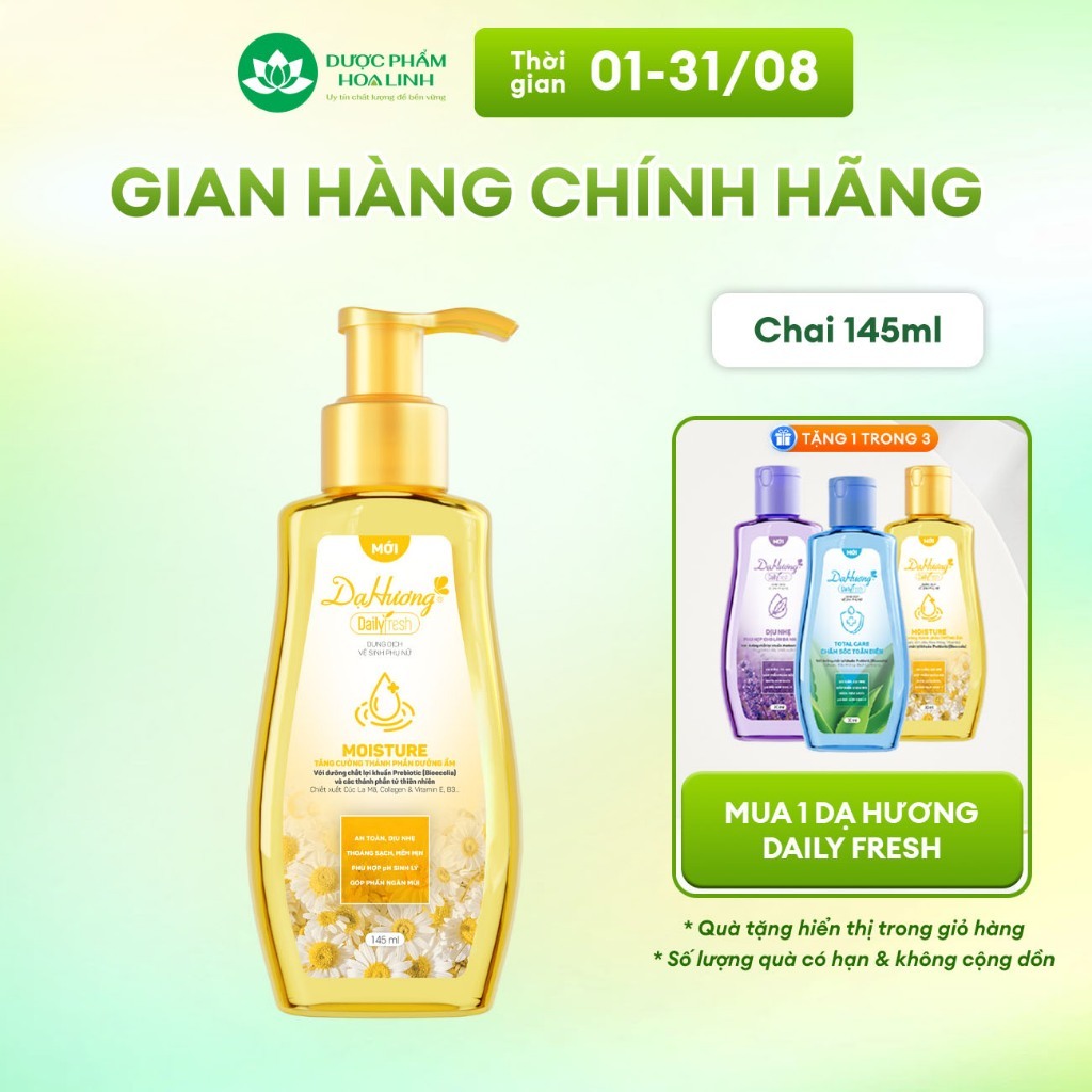 Dung dịch vệ sinh Dạ hương Daily Fresh Moisture 145ml- Tăng cường thành phần DƯỠNG ẨM