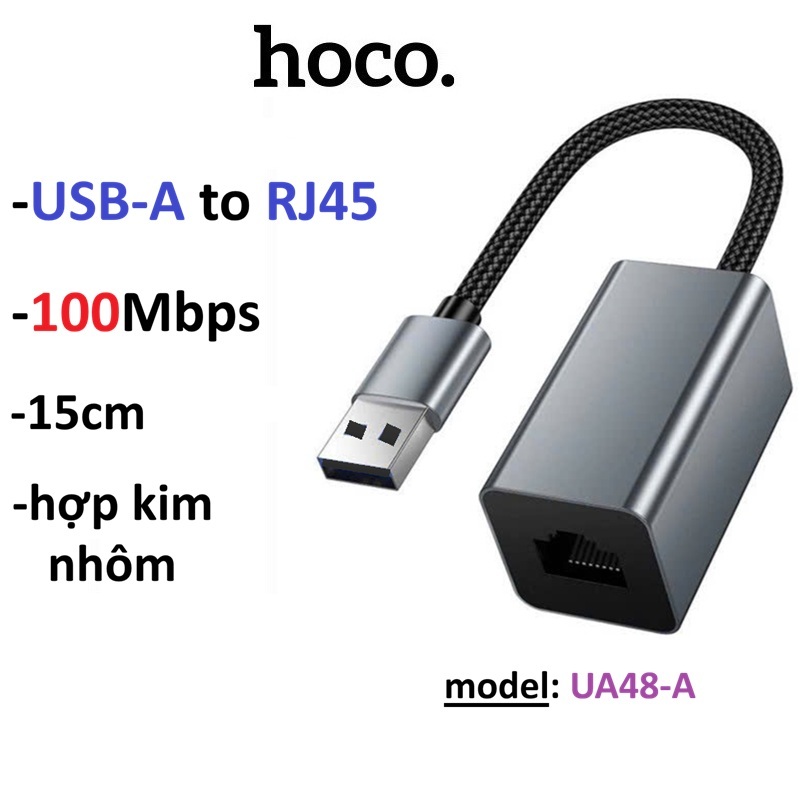 USB LAN 100Mbps Hoco UA48 USB-A to RJ45 -Bảo hành 6 tháng