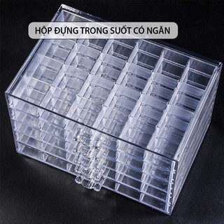 Hộp Đựng Trang Sức Nhiều Ngăn (120 Ô ) Trong Suốt, Tủ Đựng Phụ Kiện Nail Charm Bông Tai Nhẫn Có Ngăn Kéo
