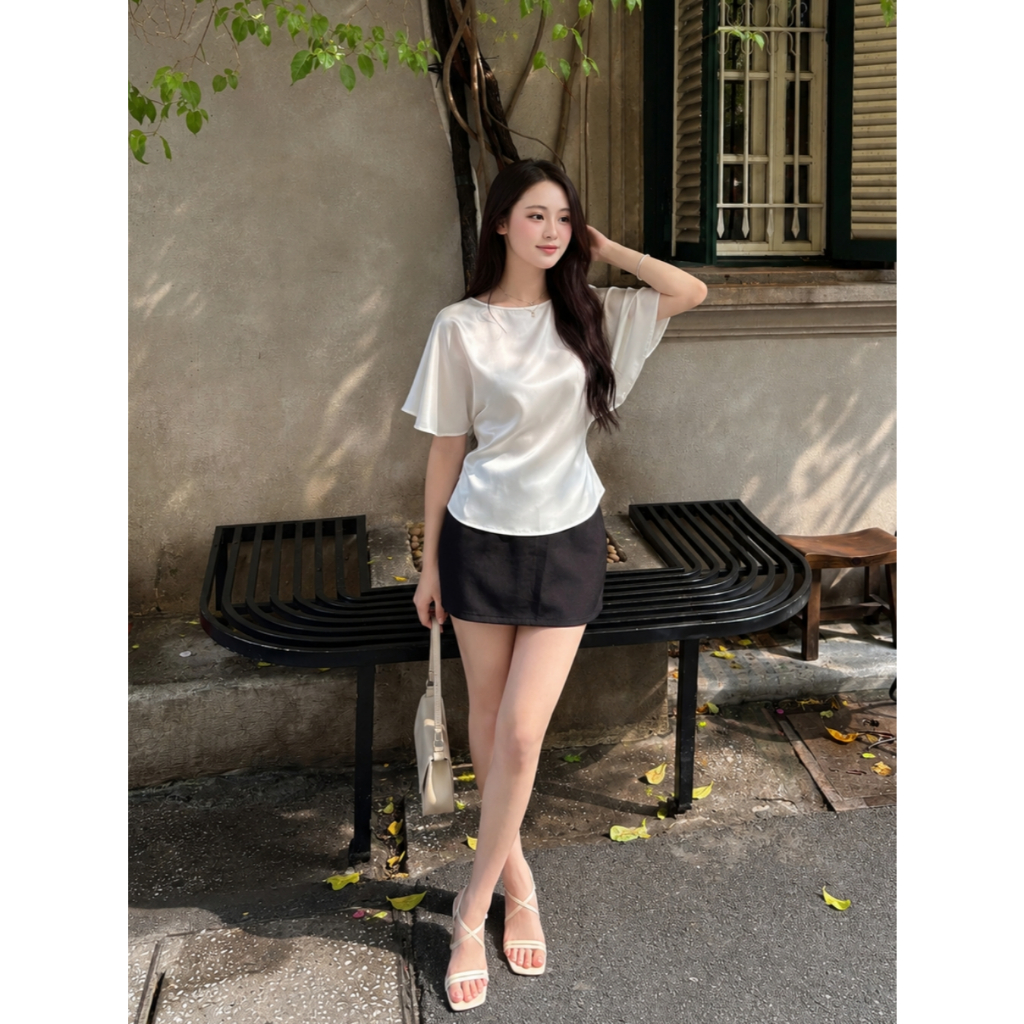 Áo lụa tay cánh dơi lụa Châu Sa cao cấp, thiết kế thắt nơ eo sang chảnh basic tôn dáng cho nữ