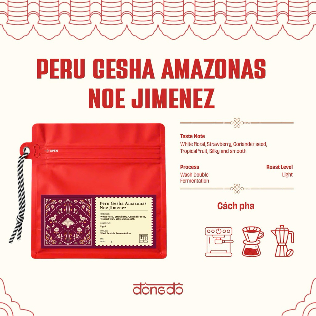 Cà phê Peru Gesha Amazonas Noe Jimenez - Double Wash Fermentation Rang Nhạt - Đông Đô Coffee Roaster