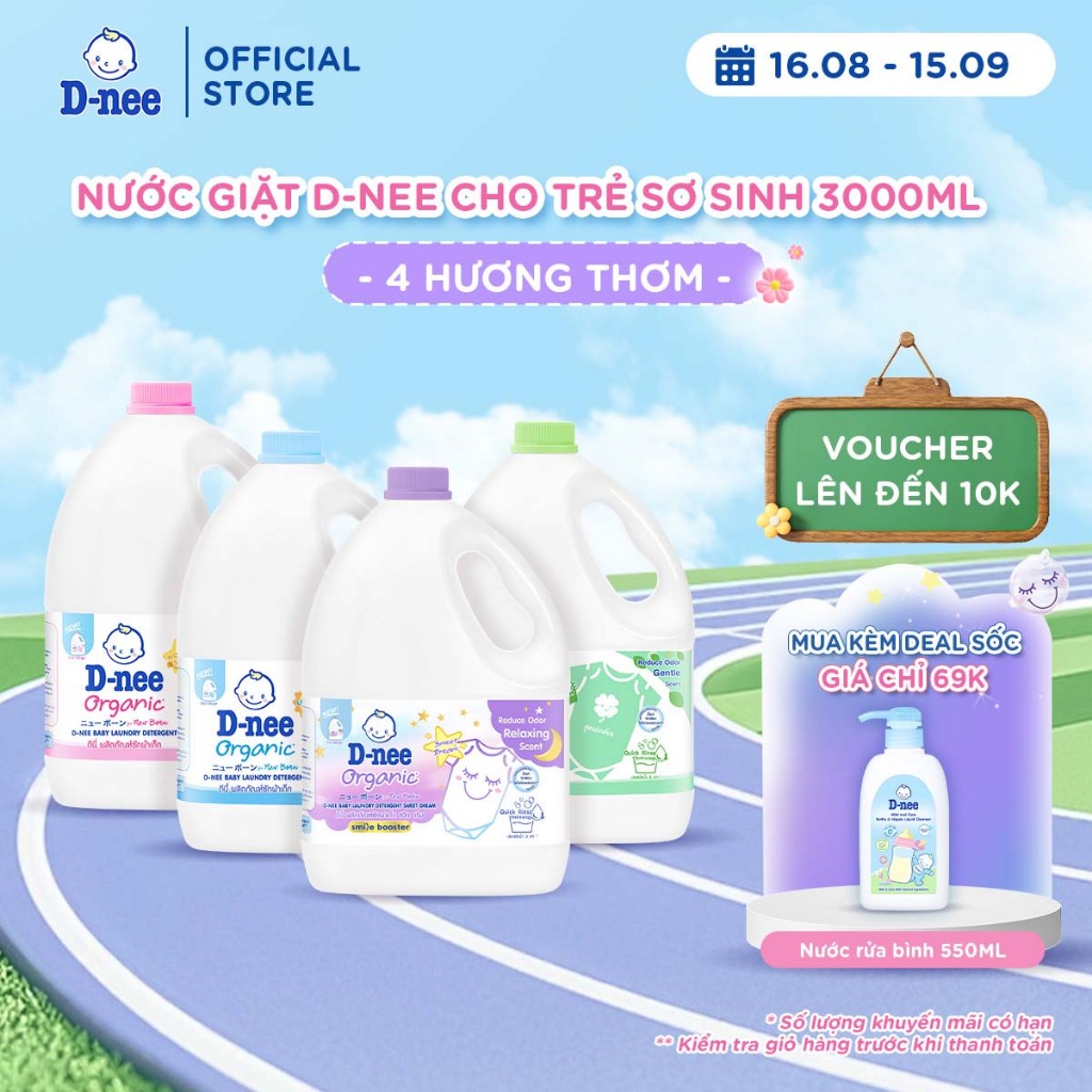 Nước giặt D-nee cho trẻ sơ sinh, mềm dịu, thơm nhẹ, không hư hại quần áo - Can 3000ml - 4 Hương thơm