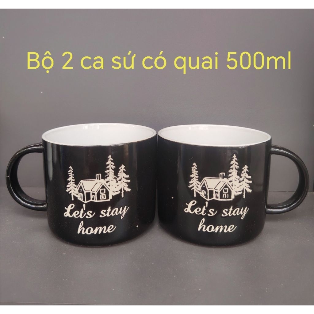 Bộ 2 ly sứ có quai 500ml - ly sứ 500ml cao cấp