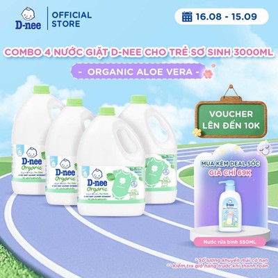 Combo 4 Nước giặt quần áo D-nee 3000 ML/Can - Organic Aloe Vera