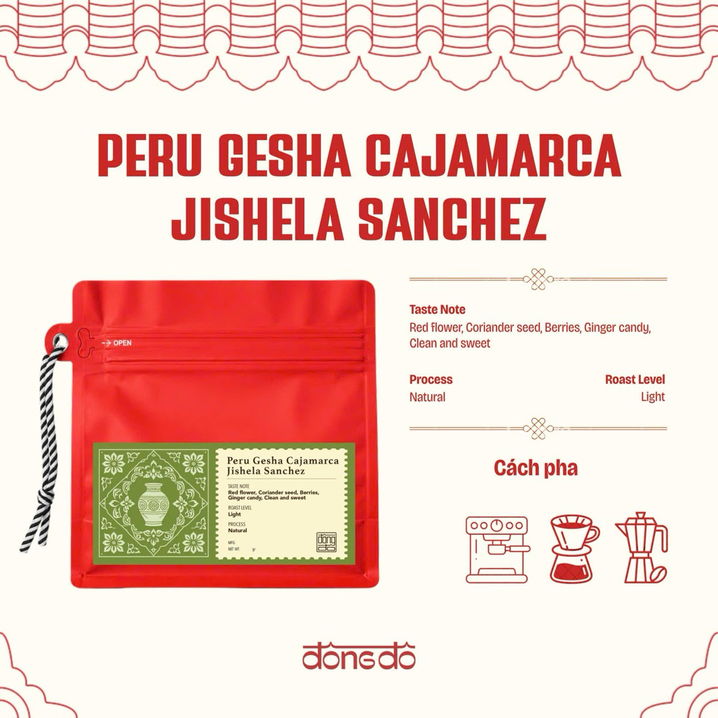Cà phê Peru Gesha Cajamarca Jishela Sanchez - Natural Process Rang Nhạt - Đông Đô Coffee Roasters
