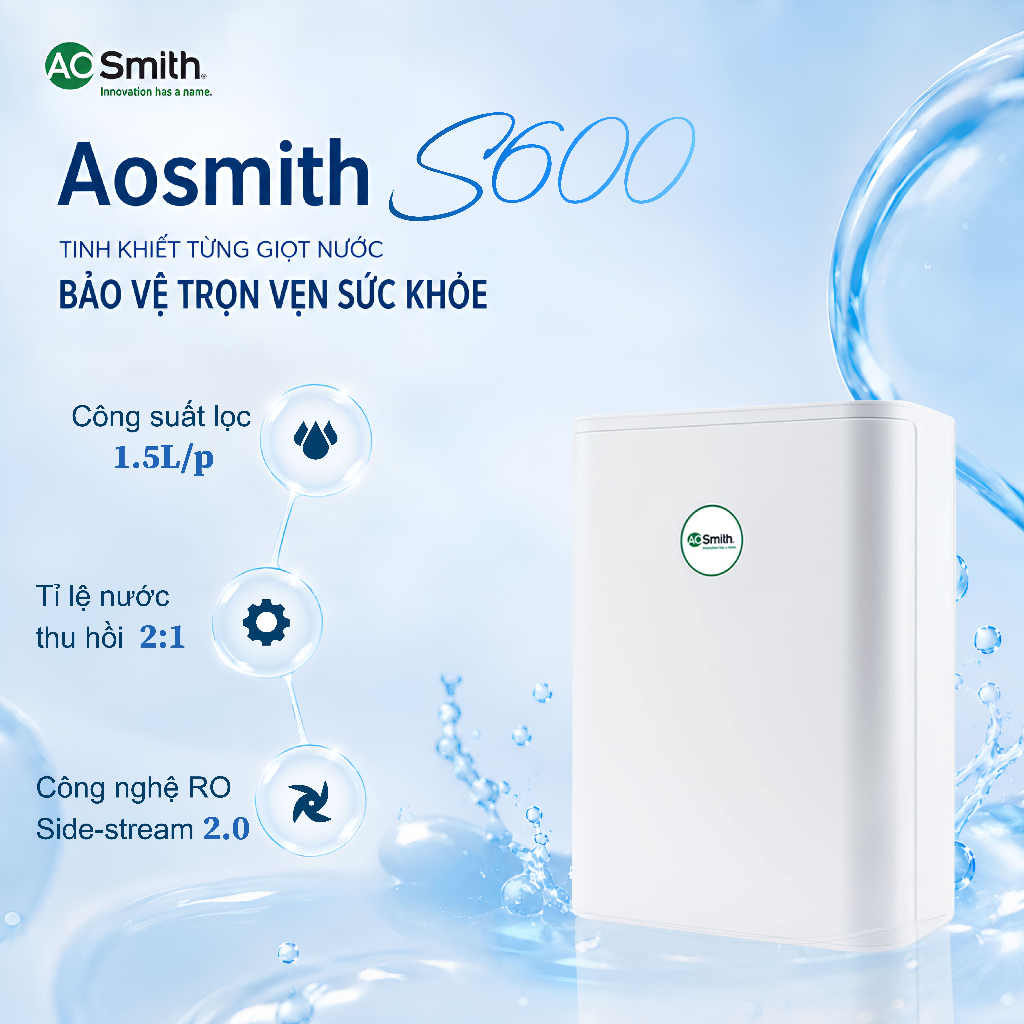 Máy Lọc Nước Đặt Gầm A. O. Smith S600 - Công Suất Lớn 1,5L/p | AOsmith Hữu Hà