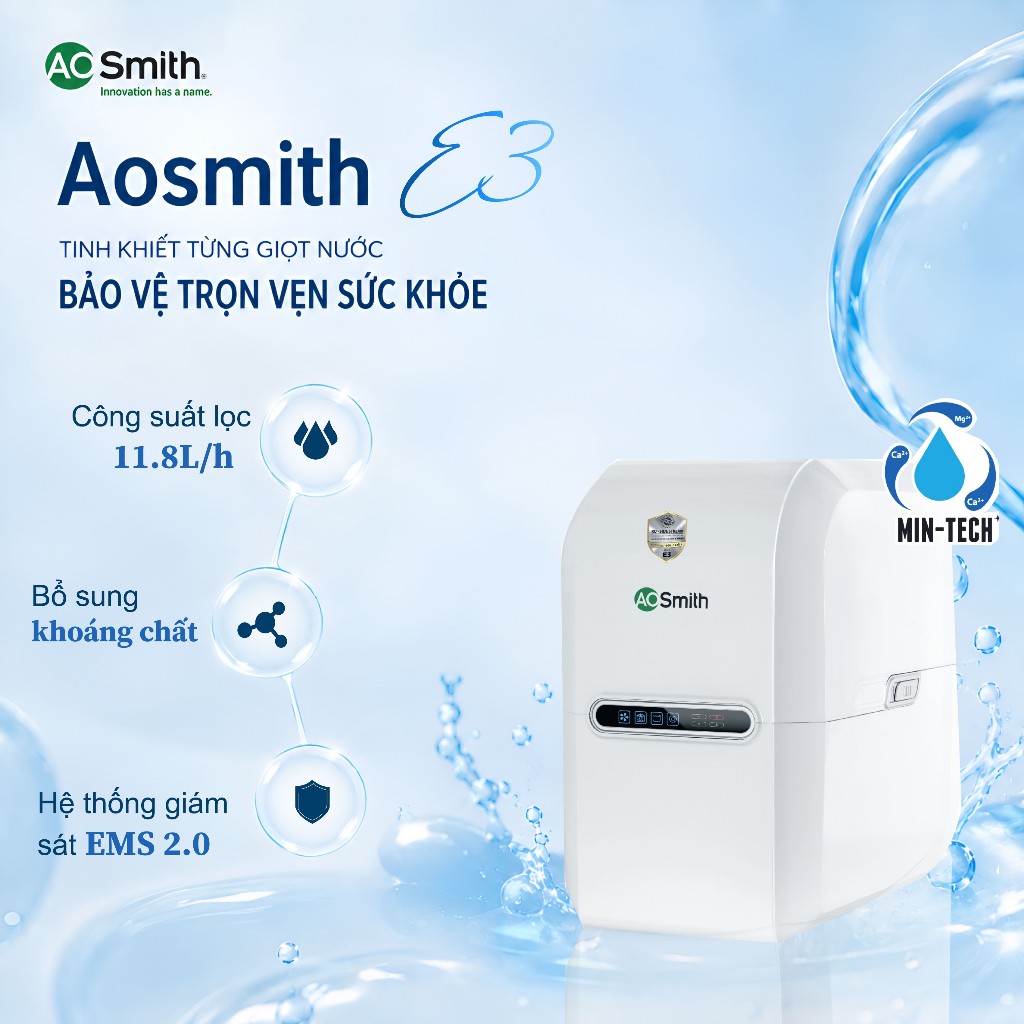 Máy Lọc Nước Đặt Gầm A.O.Smith E3 - Công Nghệ Min Tech Bổ Sung Khoáng Chất | AOsmith Hữu Hà