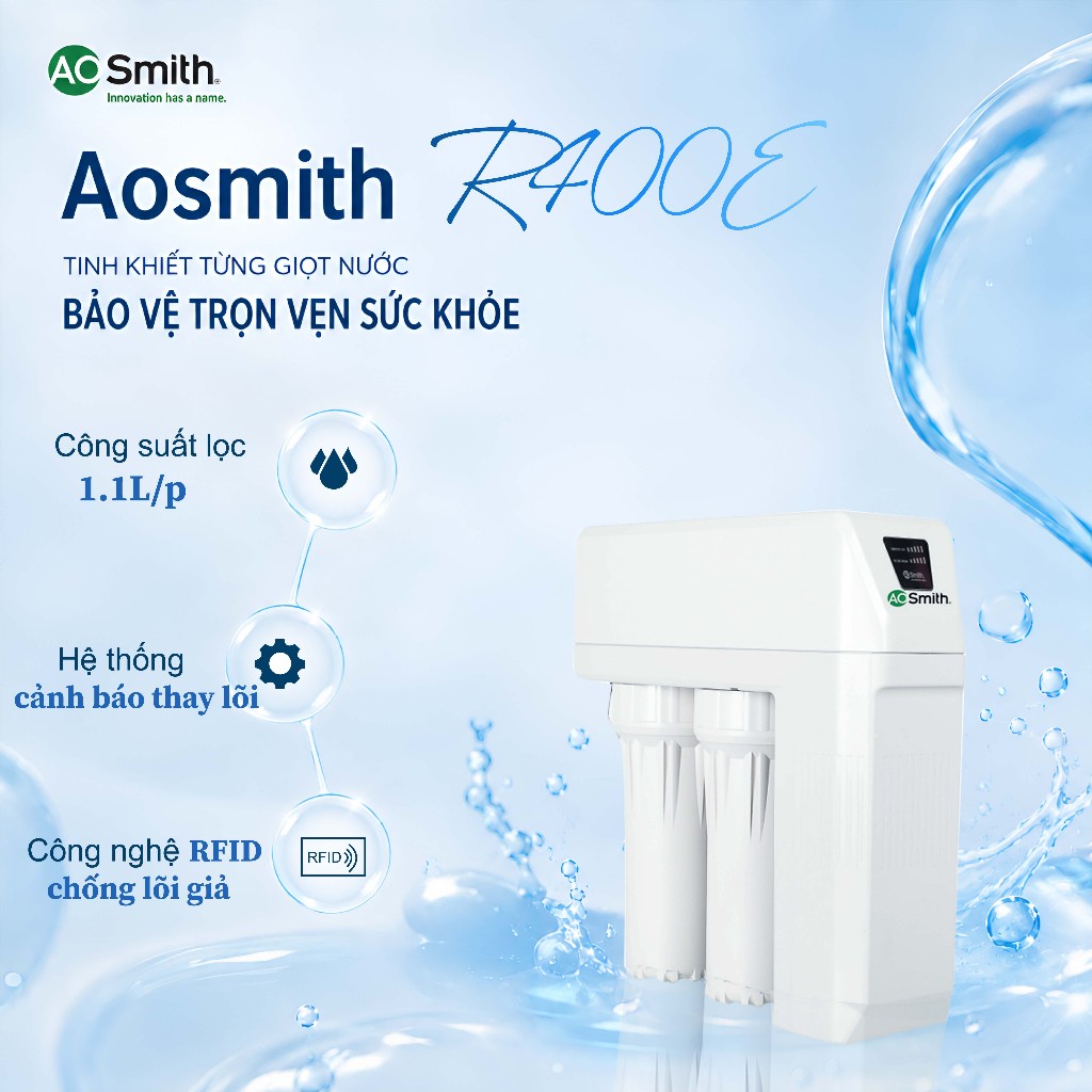 Máy Lọc Nước Đặt Gầm A. O. Smith R400E Siêu Mỏng, Công Suất Lọc 1.1L/p | AOSmith Hữu Hà