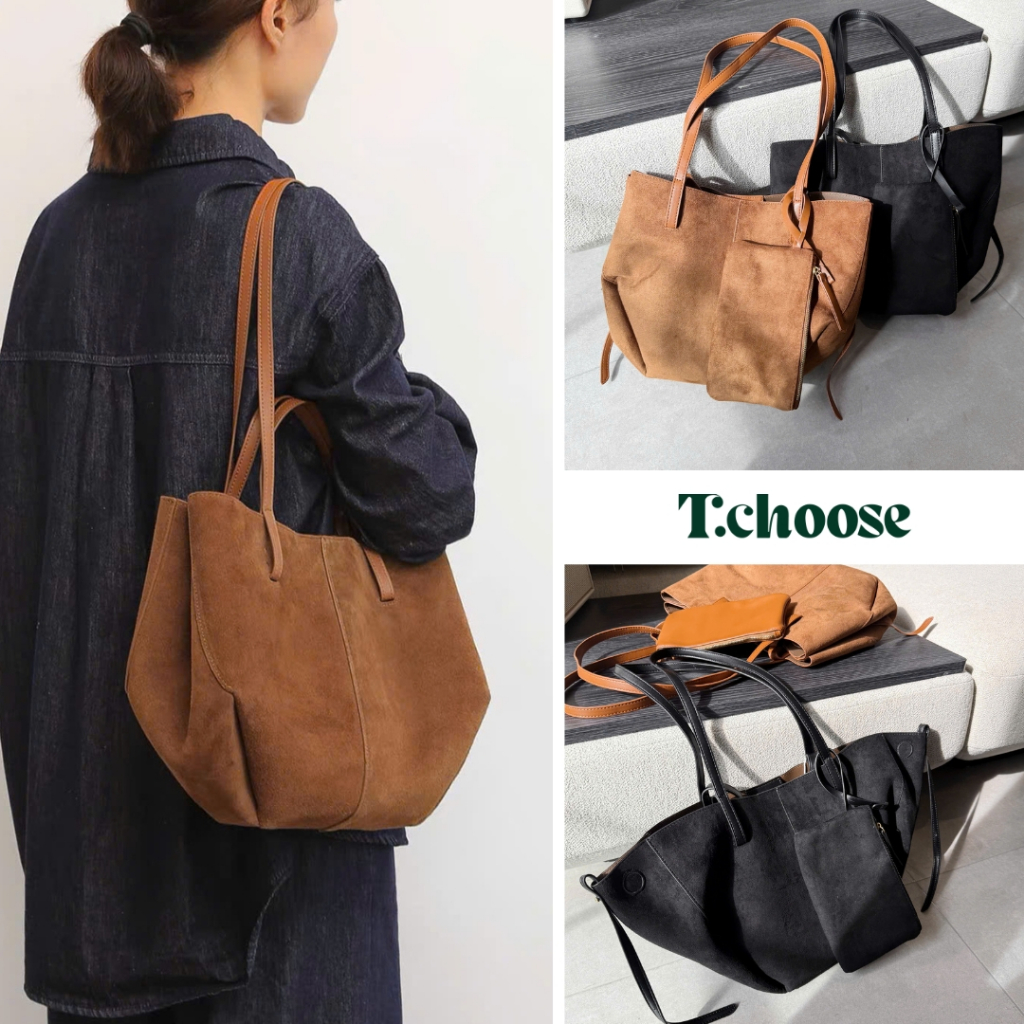 Tui xách da lộn 2 màu, túi đeo vai rộng 61956 TCHOOSE