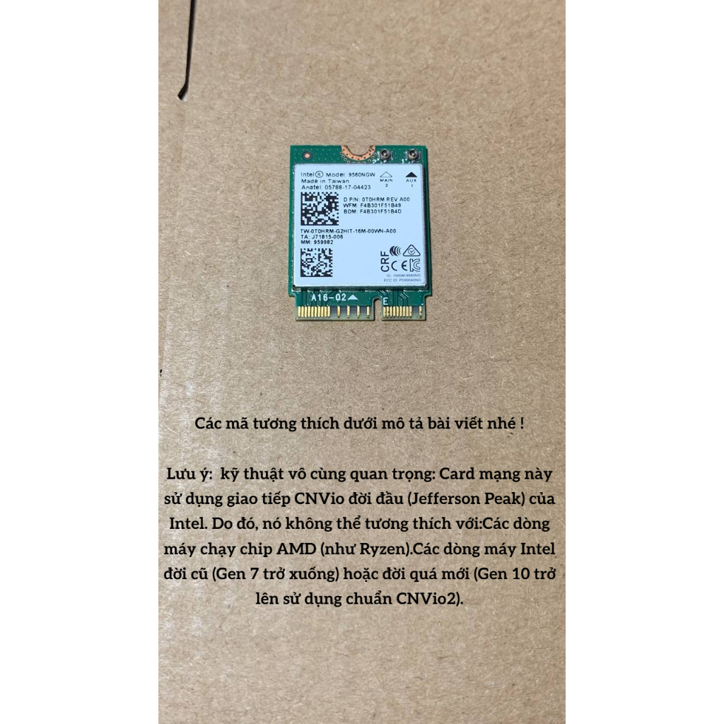 Card mạng Wi-Fi Intel Wireless-AC 9560 (9560NGW) CN-0T0HRM 0T0HRM  theo máy