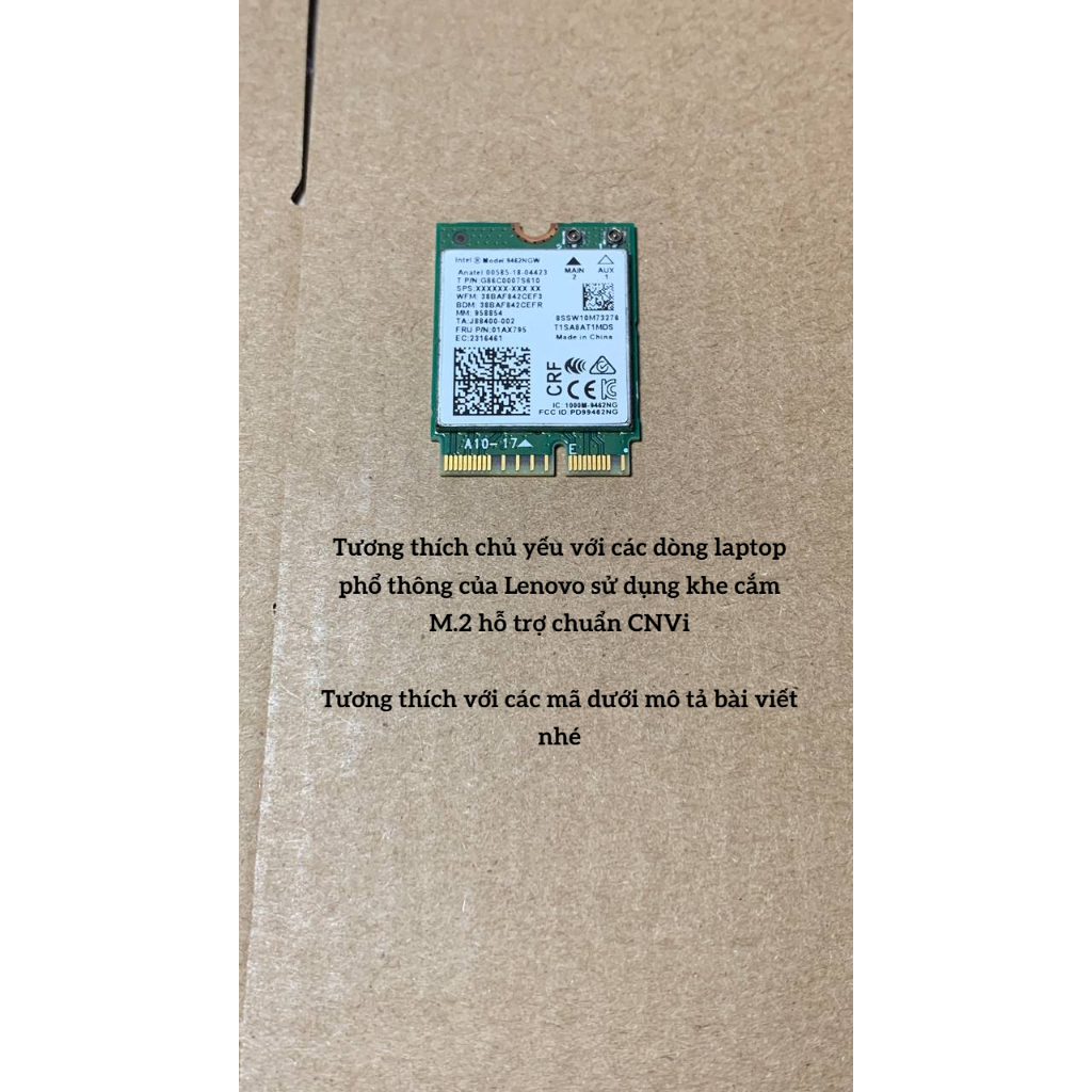 Card wifi Intel Wireless-AC 9462 (9462NGW) hàng theo máy