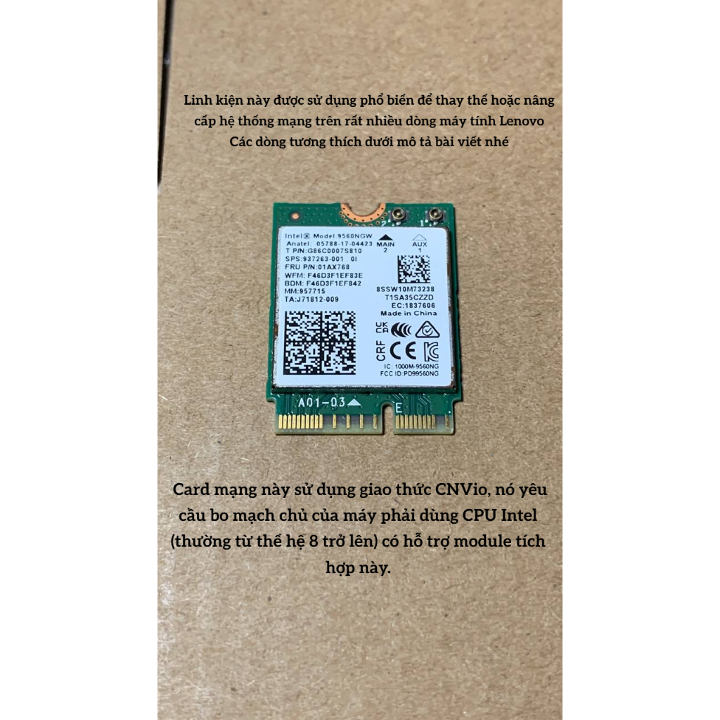 Card wiif Intel Wireless-AC 9560 01AX768 (Model: 9560NGW) dùng cho Lenovo
