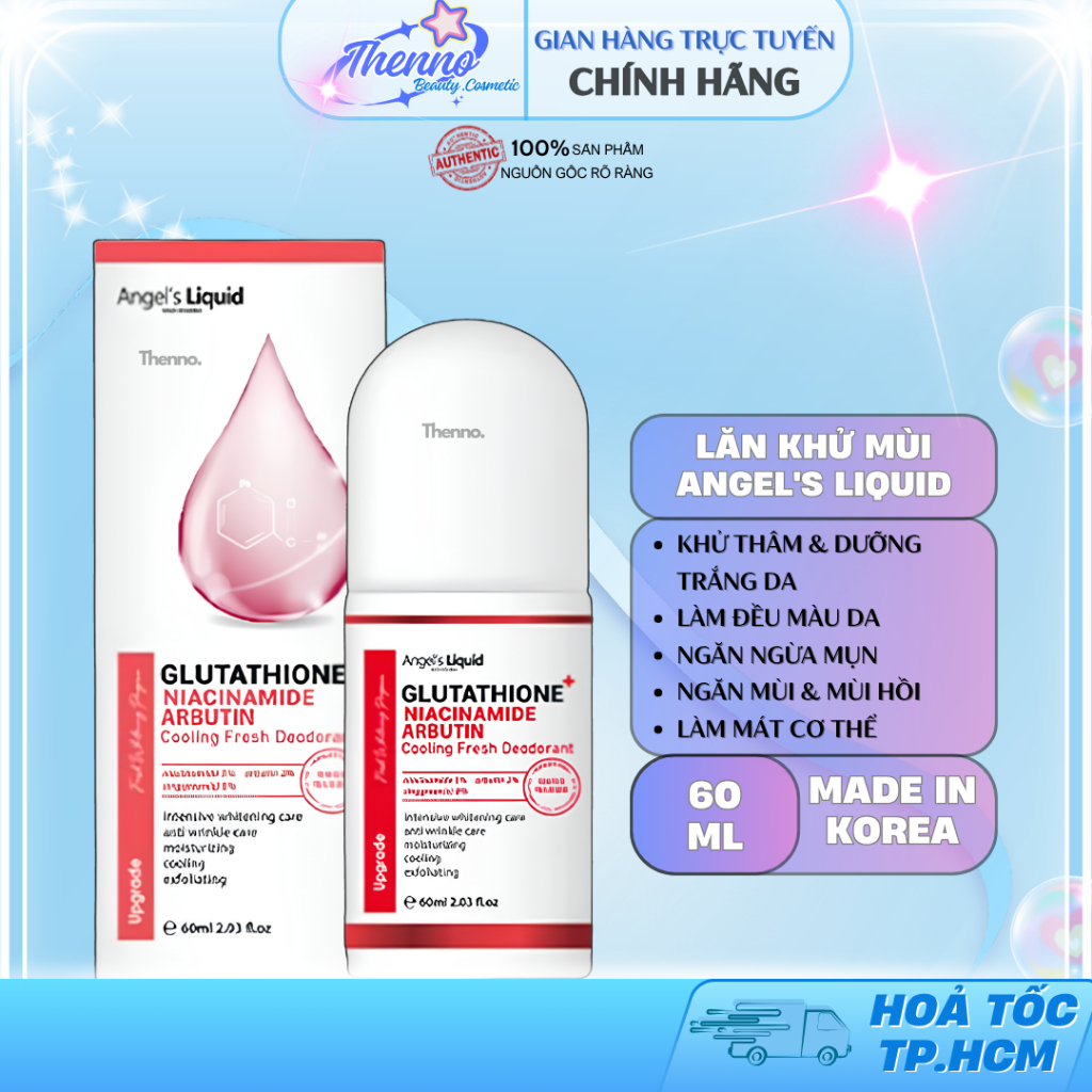 Lăn Khử Mùi Mờ Thâm, Dưỡng Trắng Da Angel's Liquid Glutathione+ Niacinamide Arbutin Cooling Fresh De