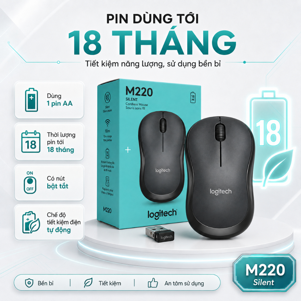 Chuột Không Dây Giá Hạt Rẻ, Chuột Không Dây M220, Chuột Giảm Tiếng Ổn M220 Hàng Nhập Khẩu