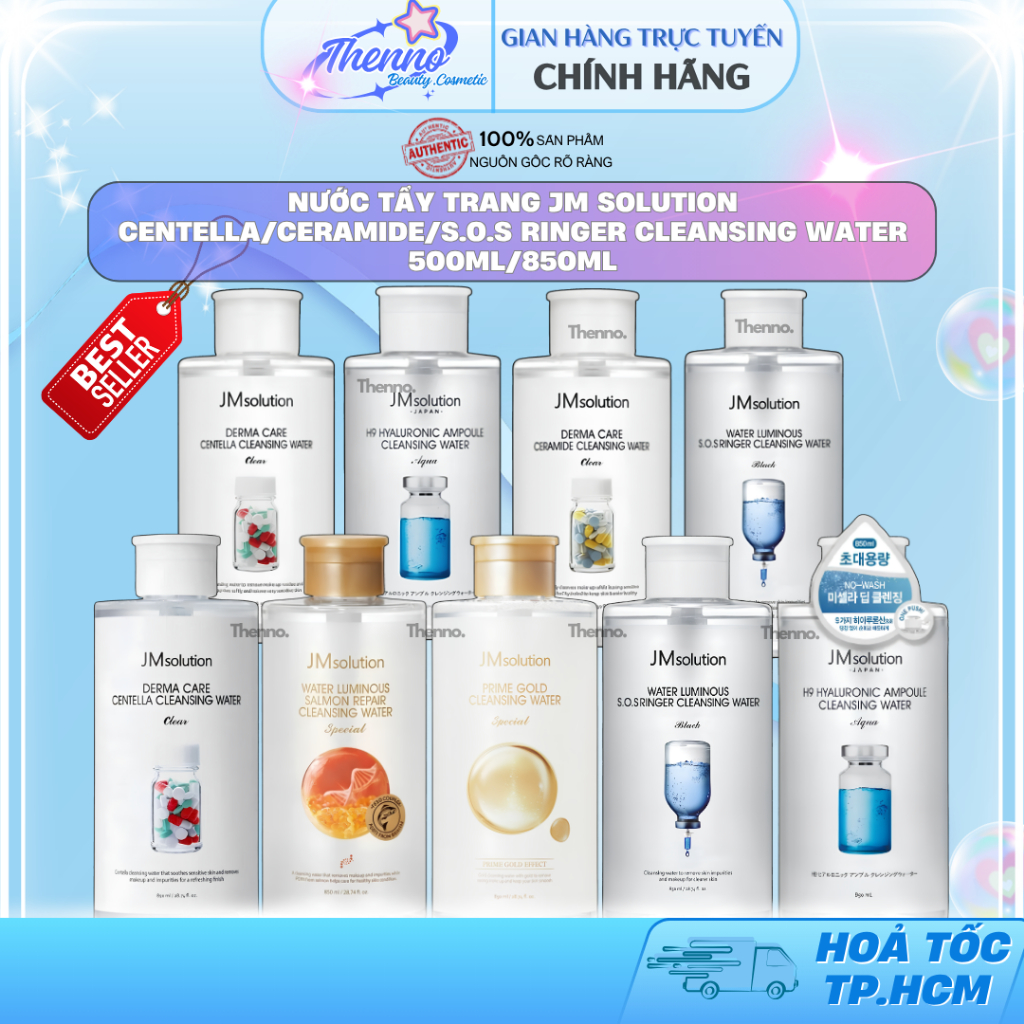 Nước Tẩy Trang Jm Solution Centella/Ceramide/S.O.S Ringer Cleansing Water 500ml/850ml