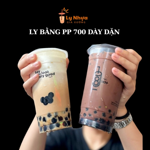 Lốc 50 Ly Nhựa PP Đáy Bằng 700ml Cao Cấp Ly Nhựa Bán Trà Sữa, Cafe, Matcha (Nhận In Logo)