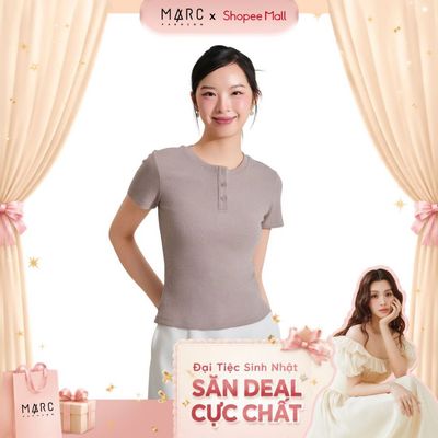 MARC FASHION  Áo Thun Gân Tay Ngắn Cổ Tròn Cài Nút - CBNT044124
