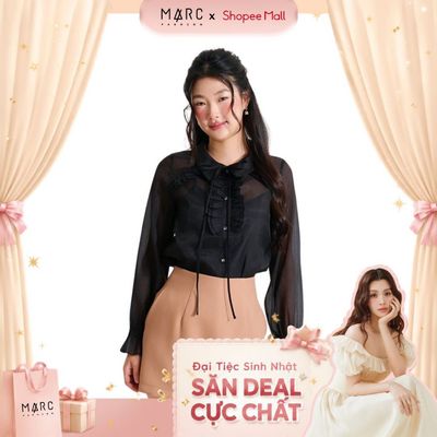 MARC FASHION Áo Sơ Mi Sheer Tay Dài Phối Bèo - FASH031825
