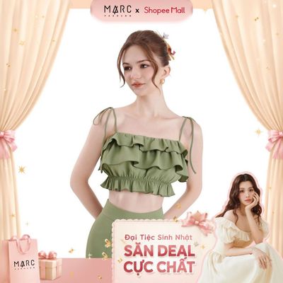 Áo 2 Dây MARC FASHION Croptop Phối Bèo Nhún Thun Eo - CBVH034724