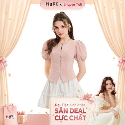 Áo Decoup Kiểu Nữ MARC FASHION Tay Phồng Cổ Tròn Viền Ren - CBNH102624