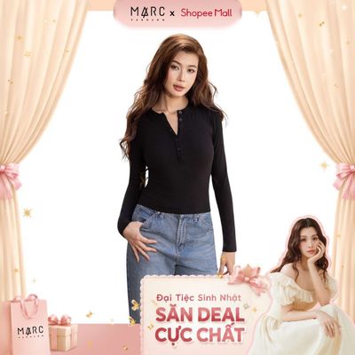 MARC FASHION Áo Thun Tay Dài Cổ Tròn Gài Nút - CBAT102532