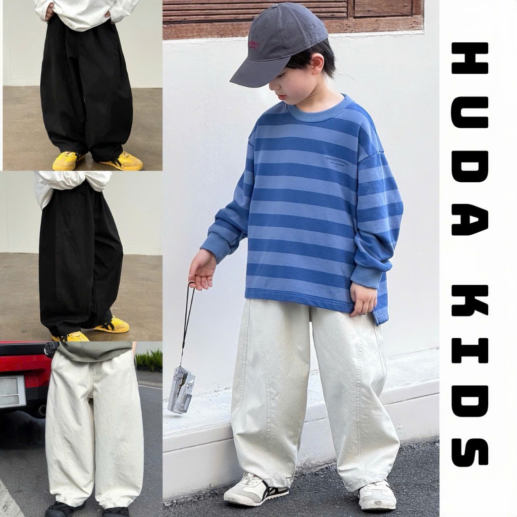 QUẦN ỐNG RỘNG FORM THỤNG CHO BÉ THIẾT KẾ VIỀN CONG PHONG CÁCH HÀN QUỐC [13-40kg] HUDAKIDS