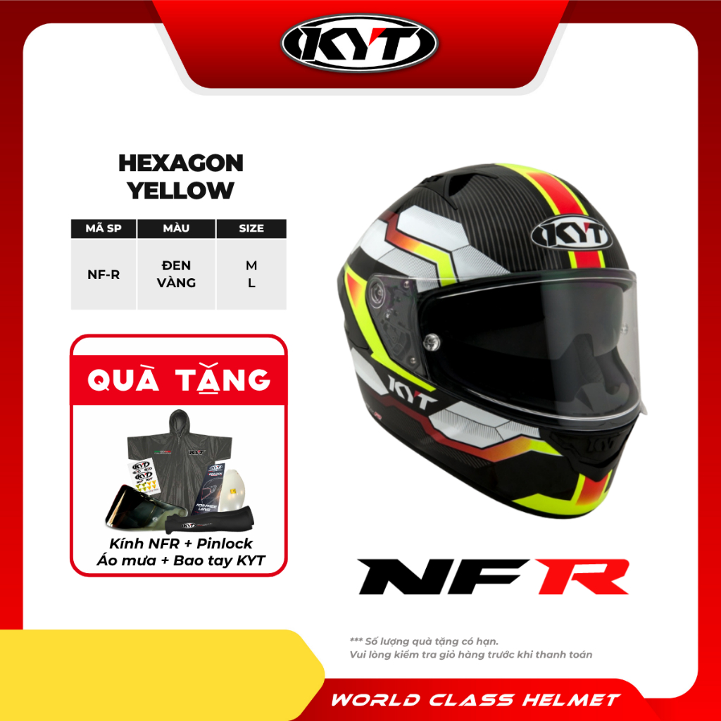 KYT - Mũ bảo hiểm Fullface - NFR HEXAGON YELLOW - Nổi Bật Cá Tính Như Tay Đua