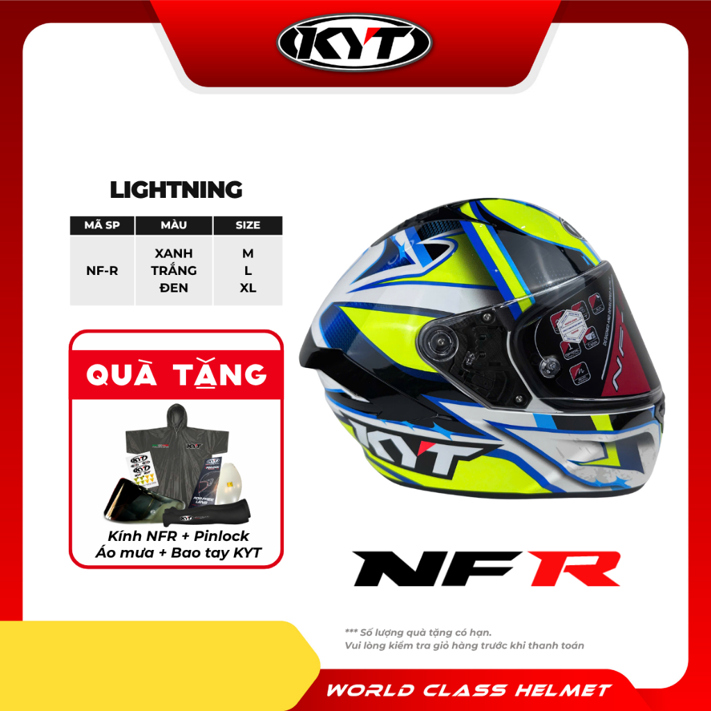 KYT - Nón Bảo Hiểm Fullface - NFR LIGHTNING - Tặng Kèm Pinlock - Thiết Kế Chuẩn Racing, Thoáng Khí, 