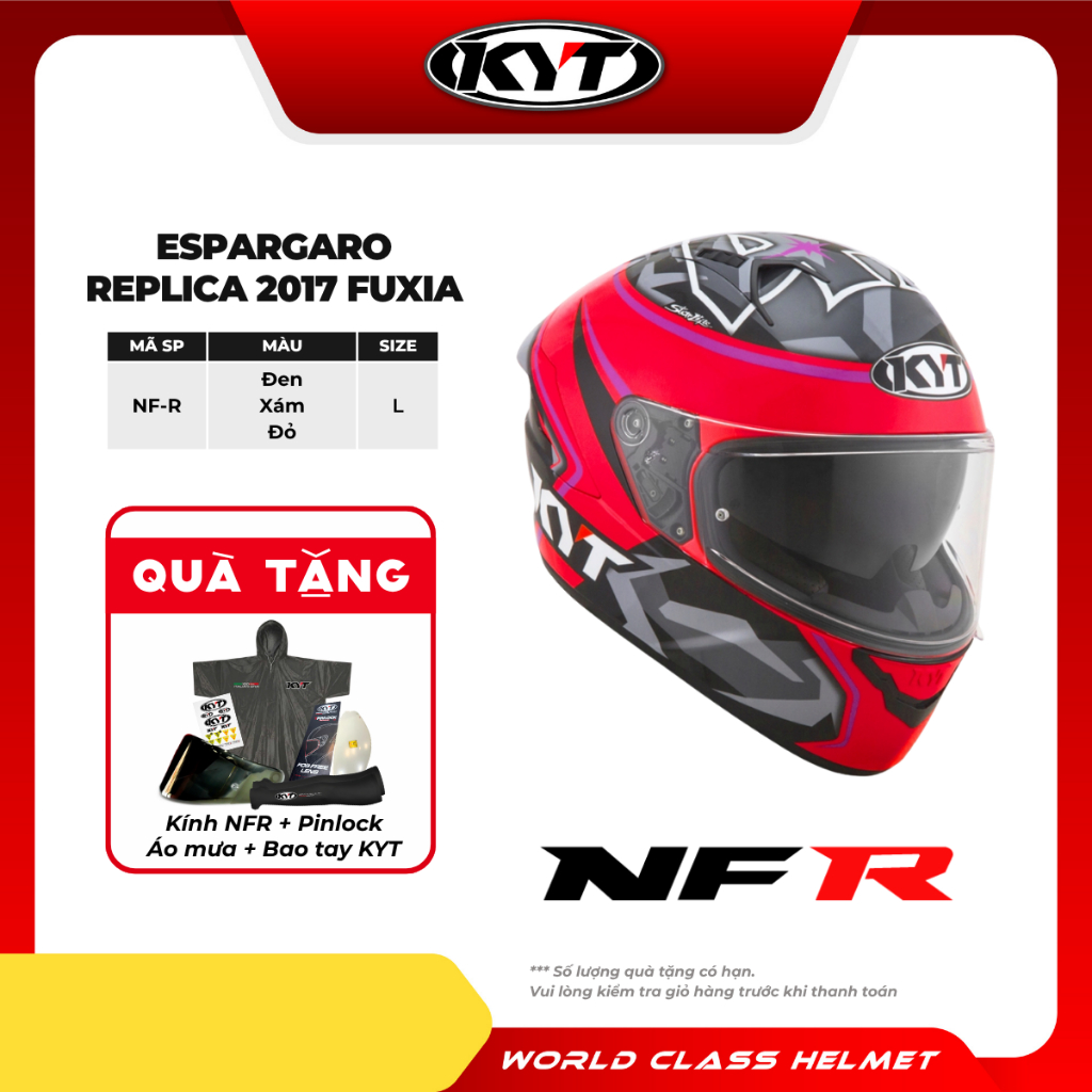 KYT - Mũ Bảo Hiểm Fullface - NFR ESPARGARO REPLICA 2017 FUXIA - An Toàn Cao Cấp, Bảo Vệ Khuôn Mặt