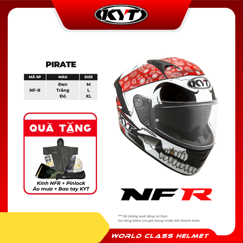 KYT -Mũ Bảo Hiểm Fullface - NFR PIRATE -  Chống Trầy, Chống Tia UV