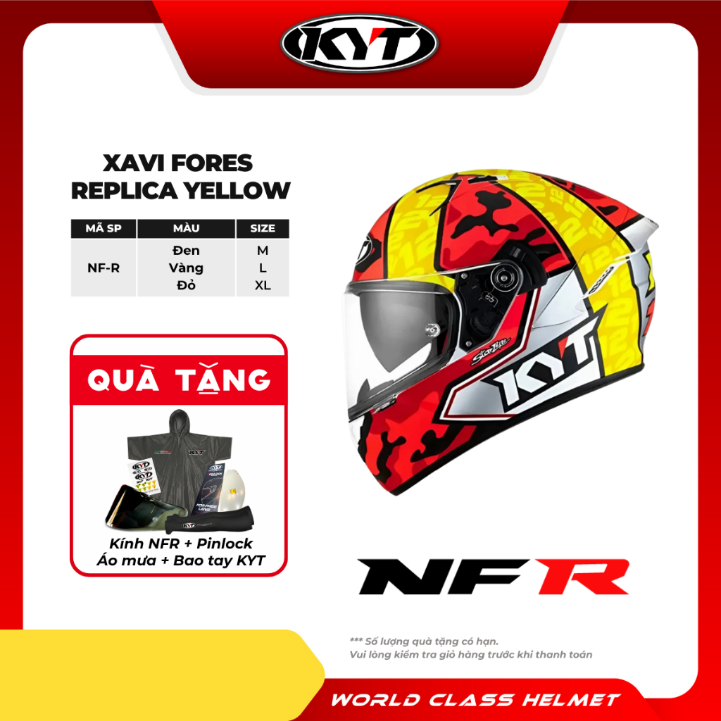 KYT - Mũ bảo hiểm Fullface - NFR XAVI FORES REPLICA YELLOW - Bảo Vệ Mặt , An Toàn, Thoáng Khí