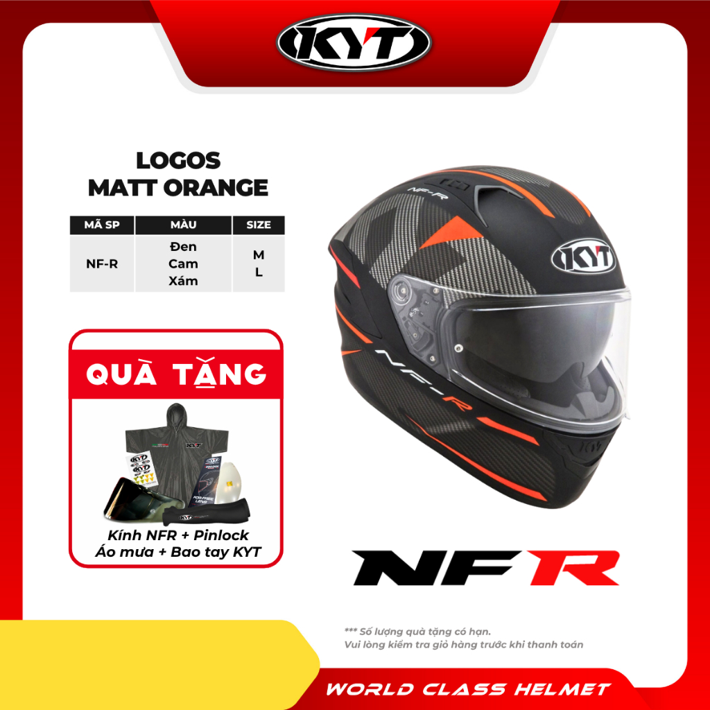 KYT - Mũ Bảo Hiểm Fullface - NFR LOGOS MATT ORANGE
