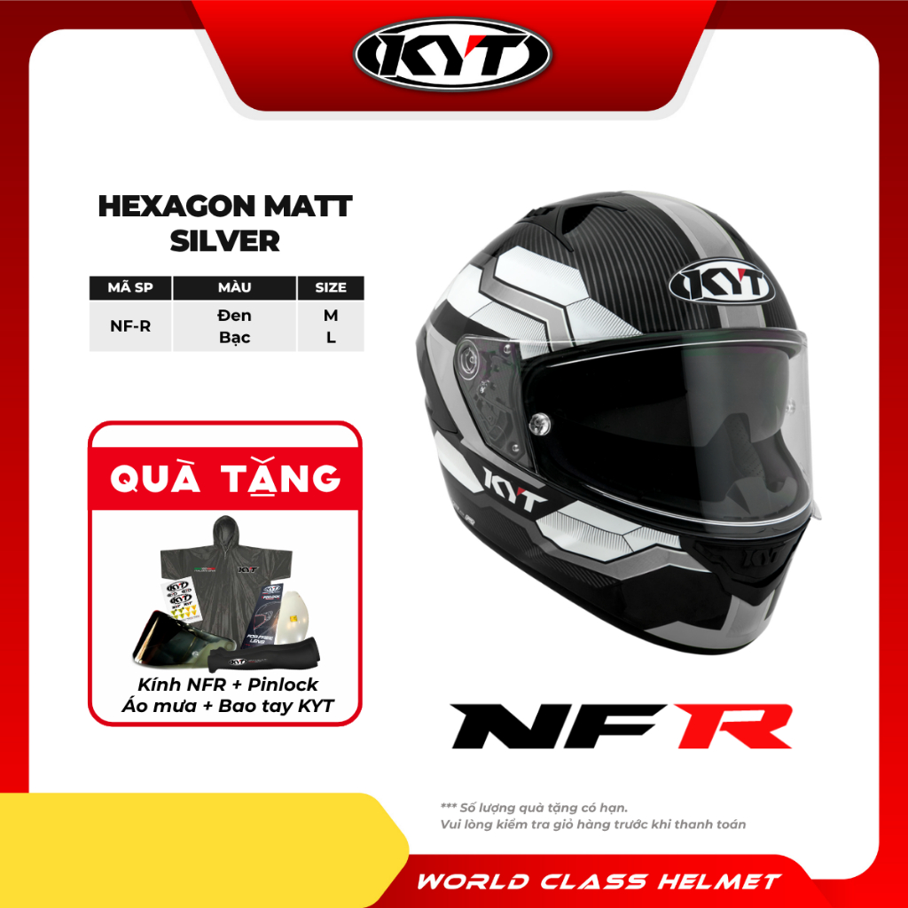 KYT - Mũ Bảo Hiểm Fullface - NFR HEXAGON MATT SILVER