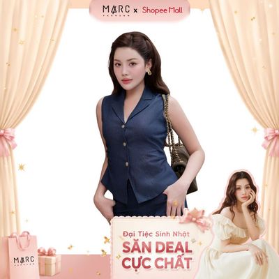 MARC FASHION Áo Gile Denim Mỏng Nhún Eo - CBAK012601