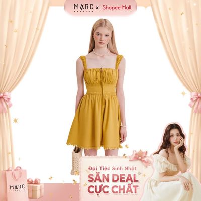 MARC FASHION  Đầm Linen 2 Dây Nhún Thun Smocking Lưng Phối Ren - CBQH030525