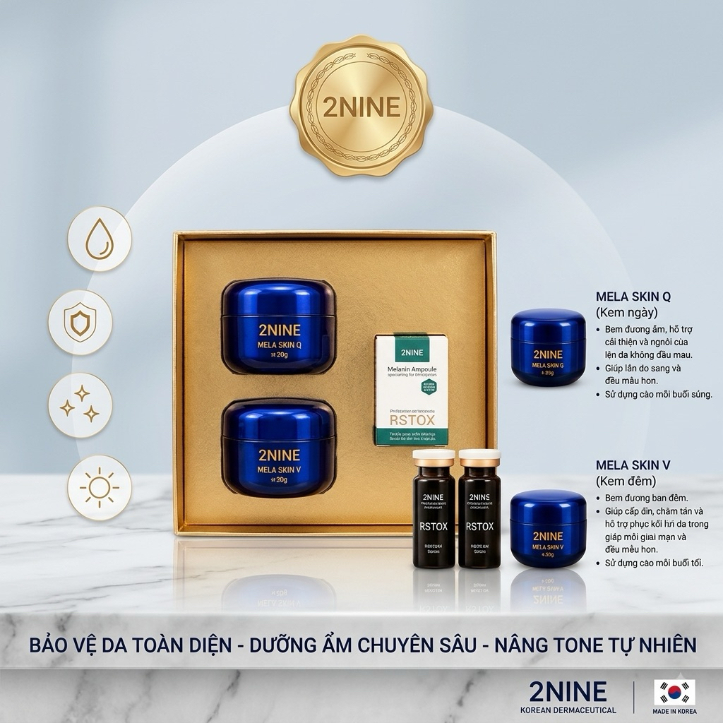 Bộ sản phẩm hỗ trợ giảm sắc tố Mela skin 2Nine