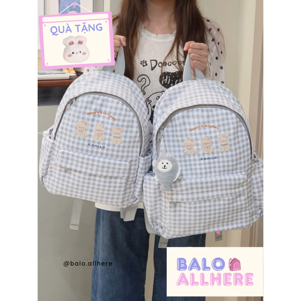 [ORDER] Balo Nữ Sọc Caro Hình Cún Dễ Thương Chống Nước BL900